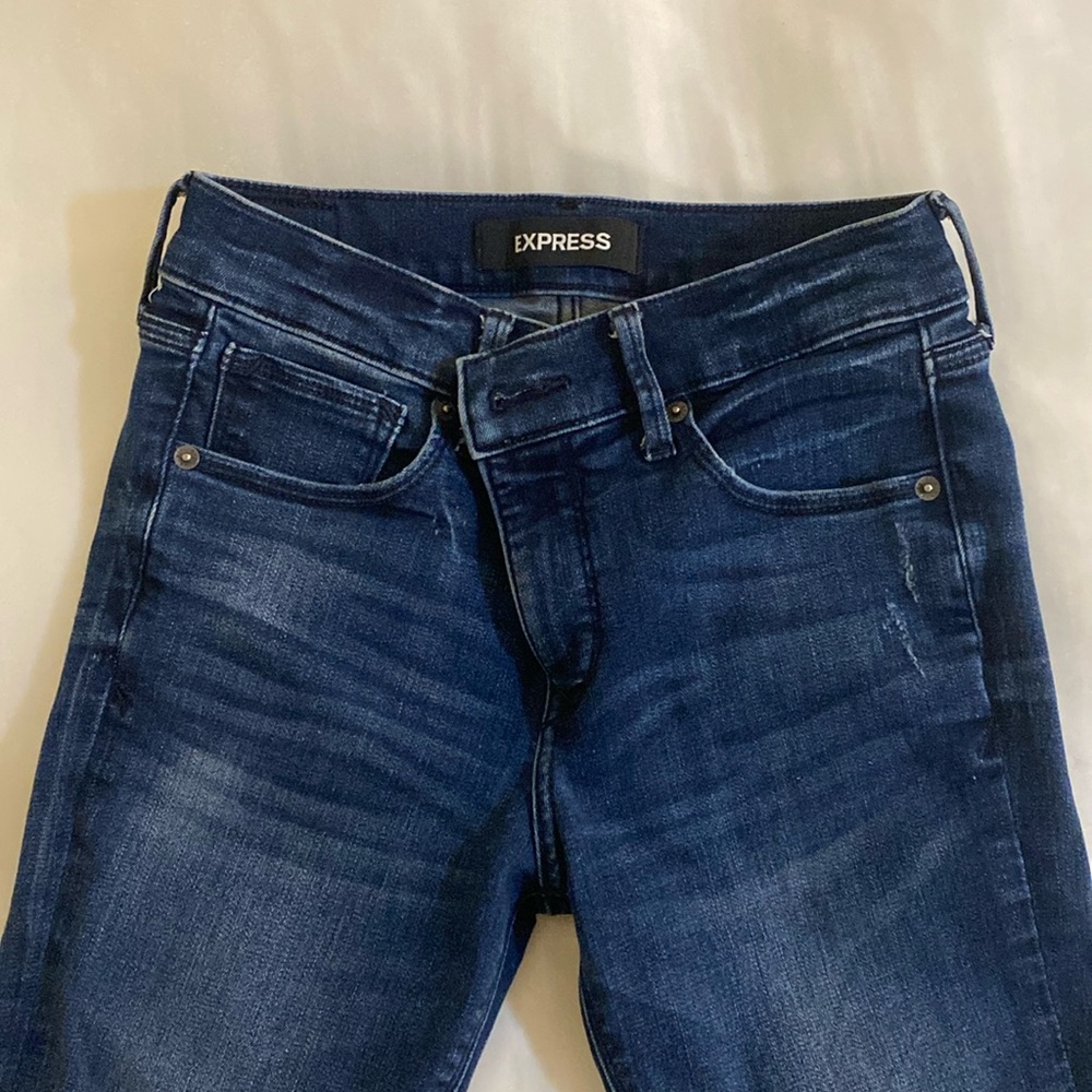 Express Ankle Legging Midrise Blue Jeans with Raw Hem - Size 2L